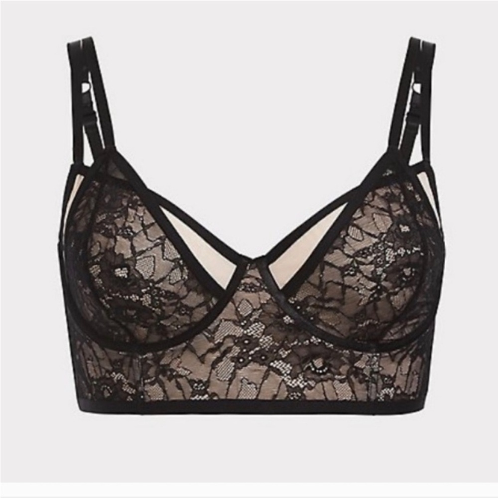 Torrid Bralette Lace Black underwire size 00X plus mesh adjustable wide band - Picture 13 of 15